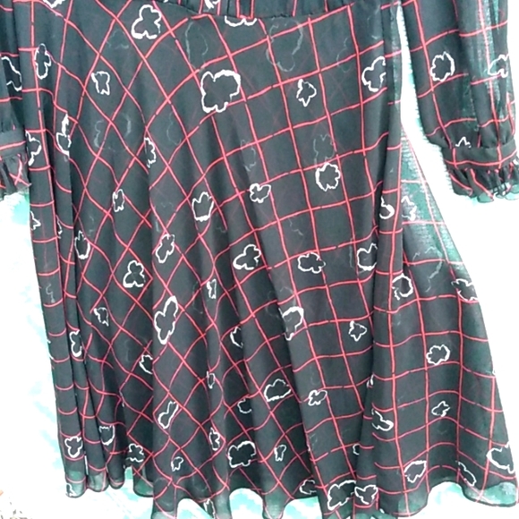 SEXY Sheer Size Large Vintage 70s CIRCLE SKIRT Tied Ruffled Neck Cuffs Dress - Picture 3 of 9